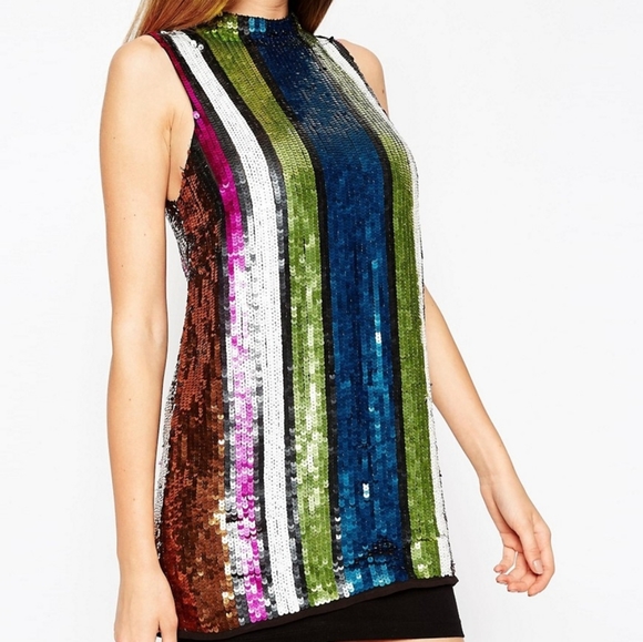 ASOS High Neck Embellished Sequin Tunic In Multi S - Picture 1 of 3
